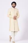 Buy_Kasbah_Cream Poly Silk Embroidered Floral Sherwani Set_at_Aza_Fashions