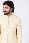 Kasbah_Cream Poly Silk Embroidered Floral Sherwani Set_Online_at_Aza_Fashions