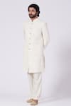 Buy_Kasbah_White Georgette Embroidered Geometric Sherwani Set_at_Aza_Fashions