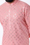 Kasbah_Peach Georgette Embroidered Sequin Mirror And Kurta Set_Online_at_Aza_Fashions