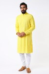 Buy_Kasbah_Yellow Georgette Embroidered Mirror Chikankari Kurta Set_at_Aza_Fashions