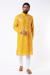 Buy_Kasbah_Yellow Georgette Embroidered Mirror Work Kurta Set_at_Aza_Fashions