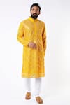 Buy_Kasbah_Yellow Georgette Embroidered Mirror Kurta Set_at_Aza_Fashions