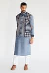 Shop_Kunal Anil Tanna_Blue Cotton Bundi And Kurta Set  _at_Aza_Fashions