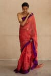 Shop_Priyanka Raajiv_Pink Silk Chanderi Woven Thread Saree_at_Aza_Fashions