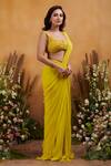 K&A By Karishma and Ashita_Yellow Georgette Embellished Floral Daffodils Pre-draped Saree With Blouse _Online_at_Aza_Fashions