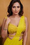 Buy_K&A By Karishma and Ashita_Yellow Georgette Embellished Floral Daffodils Pre-draped Saree With Blouse _Online_at_Aza_Fashions