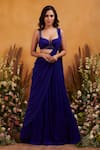 Buy_K&A By Karishma and Ashita_Blue Georgette Embellished Cutdana Notched Stella Pre-draped Saree With Blouse _at_Aza_Fashions