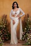 Buy_K & A By Karishma And Ashita_White Net, Georgette, Shantoon Cutdana, Jasmine Pre-draped Saree With Blouse _at_Aza_Fashions