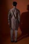 Shop_Kaaj Button X AZA_Grey Chanderi Silk, Lining Satin Geometric Pattern Embroidered Kurta Set _at_Aza_Fashions
