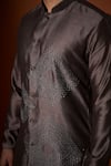 Kaaj Button X AZA_Grey Chanderi Silk, Lining Satin Geometric Pattern Embroidered Kurta Set _Online_at_Aza_Fashions