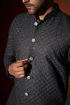 Kaaj Button X AZA_Grey Suiting Cutdana Chessboard Embroidered Bundi And Kurta Set _Online_at_Aza_Fashions