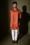 Buy_Kaaj Button x AZA_Brown Linen Lining Embroidery Thread Kurta And Pant Set _at_Aza_Fashions