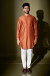 Buy_Kaaj Button X AZA_Brown Chanderi Silk Lining Satin Thread Kurta And Pant Set _at_Aza_Fashions
