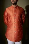Kaaj Button X AZA_Red Chanderi Silk Lining Satin Thread And Cutdana Bundi Kurta Set _Online_at_Aza_Fashions