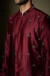 Kaaj Button x AZA_Maroon Chanderi Silk Lining Satin Embroidery Thread And Cutdana Kurta & Pant Set _Online_at_Aza_Fashions