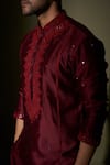 Kaaj Button X AZA_Maroon Chanderi Silk, Lining Satin Mirror Work Embroidered Kurta Set _Online_at_Aza_Fashions