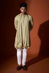 Buy_Kaaj Button X AZA_Green Chanderi Silk, Lining Satin Kurta Set _at_Aza_Fashions