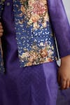 Torani_Purple Cotton, Handloom Cotton, Brocade, Chanderi Floral Bundi Kurta Set _Online_at_Aza_Fashions