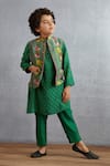 Buy_Torani_Green Bundi And Kurta- Handwoven Chanderi Floral Motif & Set _at_Aza_Fashions