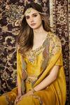 Shop_khushboo bagri_Yellow Chanderi Boat Silk Organza Cape Lehenga Set_at_Aza_Fashions