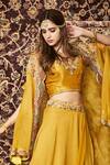 khushboo bagri_Yellow Chanderi Boat Silk Organza Cape Lehenga Set_Online_at_Aza_Fashions