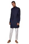 Shop_Amaare_Blue Cotton Silk Overlap Pintuck Kurta Set _at_Aza_Fashions