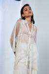 Buy_Urvashi Kaur_White Noil Silk Spread Collar Striped Sheer Shirt  _at_Aza_Fashions