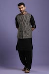 Buy_Kora By Nilesh Mitesh_Black Silk Blend Embroidered Geometric Bundi And Kurta Set _Online_at_Aza_Fashions