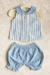 Buy_Khela_Blue Cotton Printed Stripes Top And Knickers Set  _at_Aza_Fashions