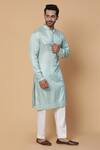 Kudrat Couture_Blue Satin And Cotton Geometric Motif Print Kurta & Pant Set_Online_at_Aza_Fashions
