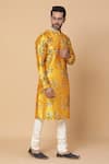 Kudrat Couture_Yellow Silk Marigold Floral Print Kurta_Online_at_Aza_Fashions