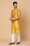 Buy_Kudrat Couture_Yellow Silk Marigold Floral Print Kurta_Online_at_Aza_Fashions
