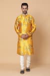 Shop_Kudrat Couture_Yellow Silk Marigold Floral Print Kurta_Online_at_Aza_Fashions