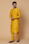 Buy_Kudrat Couture_Yellow Chanderi Embroidered Floral Motifs Kurta Set _Online_at_Aza_Fashions