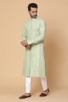 Kudrat Couture_Green Cotton Striped Kurta Set _Online_at_Aza_Fashions