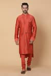 Buy_Kudrat Couture_Orange Chanderi Plain Overlap Flap Kurta Set _at_Aza_Fashions