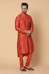 Kudrat Couture_Orange Chanderi Plain Overlap Flap Kurta Set _Online_at_Aza_Fashions