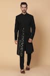 Buy_Kudrat Couture_Black Viscose Embroidered Sequins Sherwani And Pant Set _Online_at_Aza_Fashions