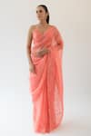 Buy_Kapardara_Coral Pure Silk Organza Embroidery Dabka Star Saree  _at_Aza_Fashions