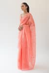 Kapardara_Coral Pure Silk Organza Embroidery Dabka Star Saree  _Online_at_Aza_Fashions