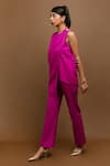 Kranberra_Magenta Cotton Plain Round Windsor Draped Top And Pant Set For Women_Online_at_Aza_Fashions