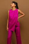 Buy_Kranberra_Magenta Cotton Plain Round Windsor Draped Top And Pant Set For Women_Online_at_Aza_Fashions