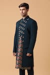 Shop_Kudrat Couture_Blue Cotton Lycra Viscose Embroidered Jacket And Kurta Set _Online_at_Aza_Fashions