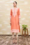 Shop_Samyukta Singhania_Peach Embroidered Kurta _Online_at_Aza_Fashions