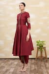 Samyukta Singhania_Maroon Silk Embroidery Mandarin Collar Kurta And Dhoti Pant Set_Online_at_Aza_Fashions