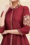 Samyukta Singhania_Maroon Silk Embroidery Mandarin Collar Kurta And Dhoti Pant Set_at_Aza_Fashions