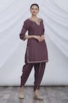 Buy_Arihant Rai Sinha_Maroon Striped Kurta And Dhoti Pant Set _at_Aza_Fashions