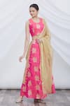 Buy_Samyukta Singhania_Pink Floral Brocade Lehenga Set _at_Aza_Fashions