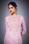 Shop_RI.Ritu Kumar_Pink Poly Georgette Band Embroidered Kurta Skirt Set _Online_at_Aza_Fashions